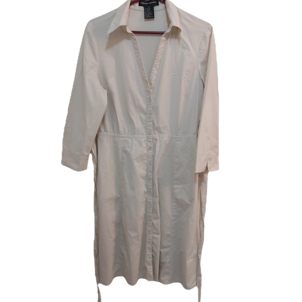 Jones New York Beige Cotton Three Quarter Sleeve Dress Size 12